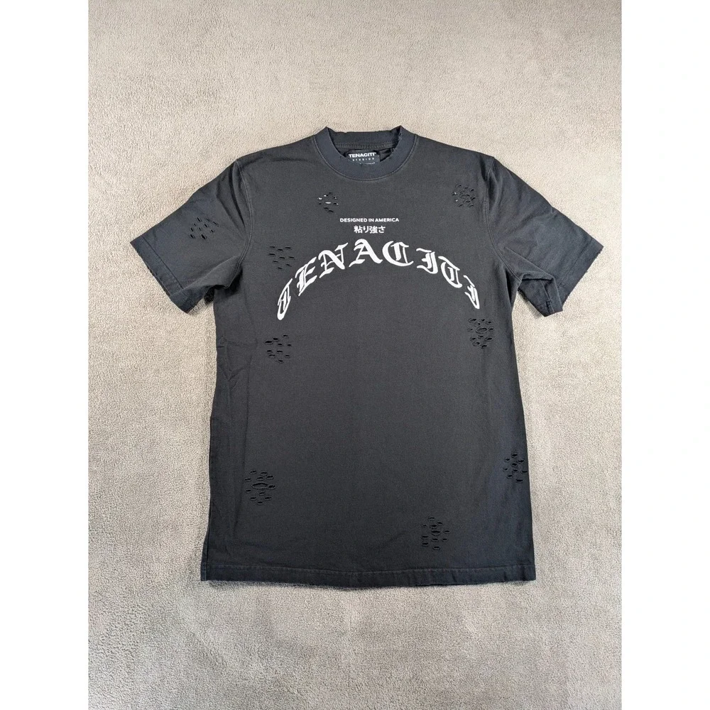 Tenaciti Studios T-Shirt Mens Large Black‎ Ghost Graphic Distressed Streetwear